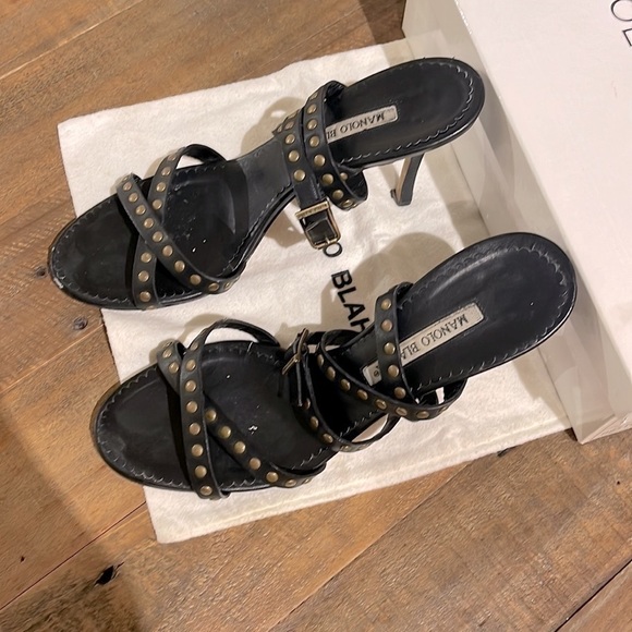Manolo Blahnik 39.5 strappy studded laceup heels sandals stilettos slides - Picture 3 of 10